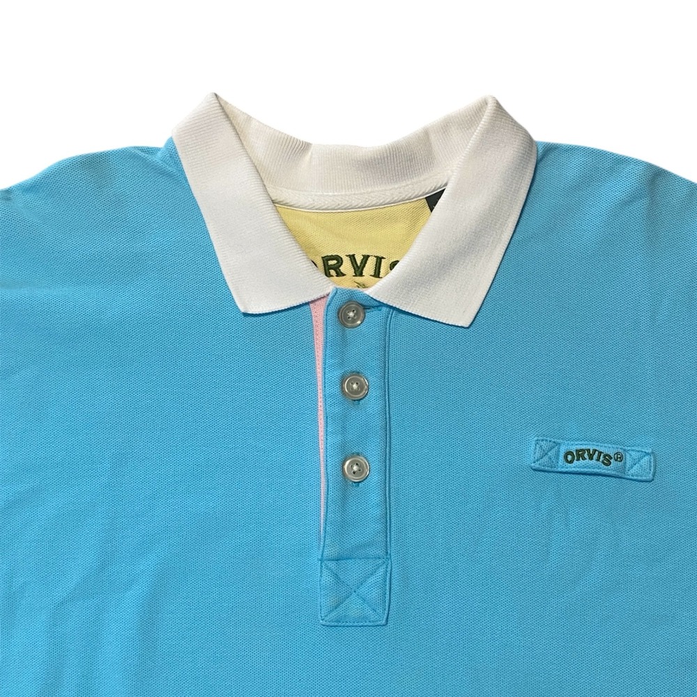 Orvis‎ Mens Blue Colorblock Cotton Pique Short Sleeve Polo Shirt 43743 Size XL